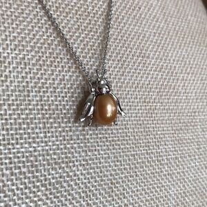Rare Find: Silver Firefly Gold Pearl Pendant Necklace